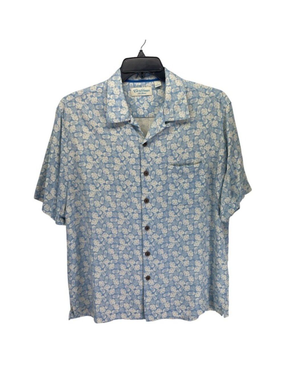 Caribbean Silk Blend Hawaiian Shirt Mens L Floral Tropical Hibiscus Pineapple